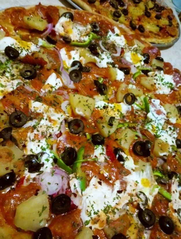 Colourful vegetable flatbread prepared for charter guests