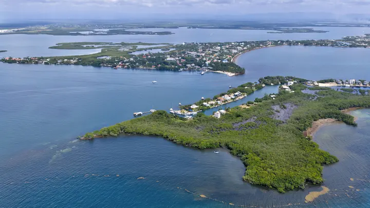 Placencia waterfront and mangrove cayes