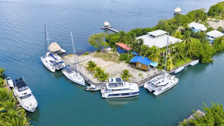The Placencia yacht base from above